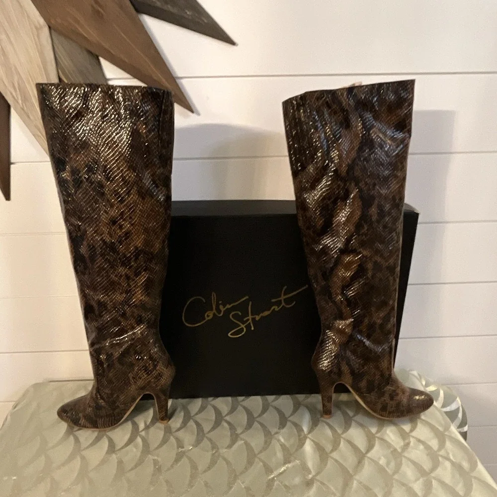 Vintage Colin Stuart Brown Snakeskin Slouch Knee High Boots NIB Size 6B Y2K